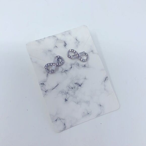 White Rhinestone Crystal Gem Infinity Symbol Studs Post Earrings - Picture 6 of 8